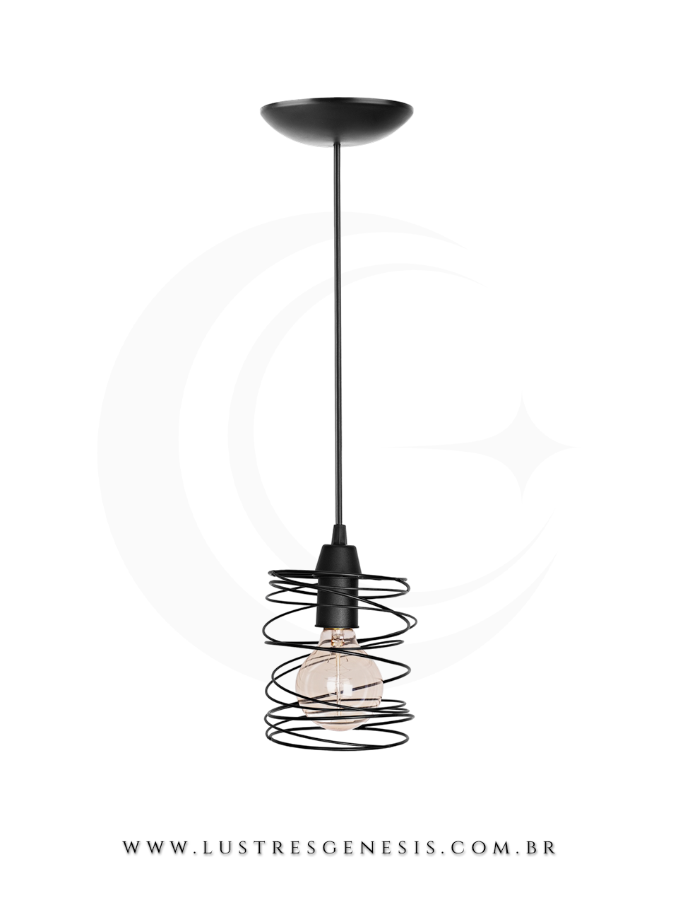 Luminária Pendente Industrial Aramado Preto Modelo Mola Espiral para Bancada Cozinha Área Gourmet Lavabo Sala de Jantar